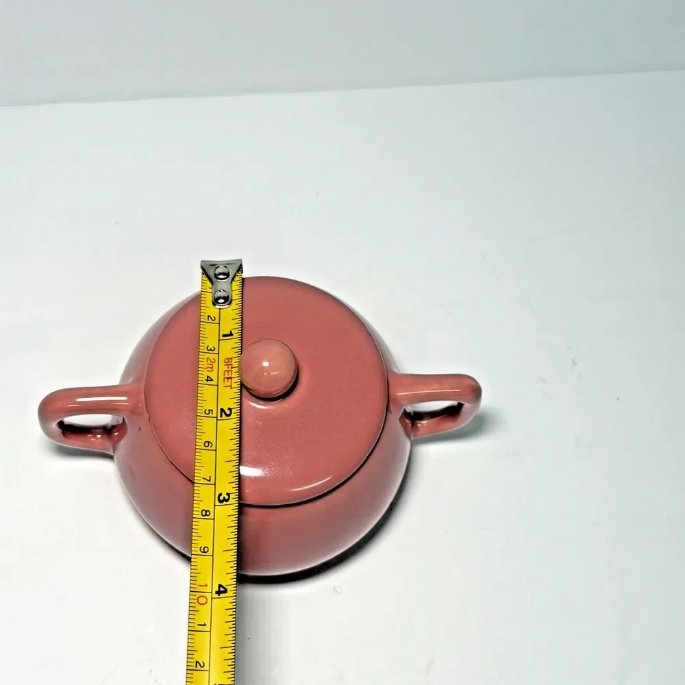 Vintage Bauer Pottery Brusche Al Fresco Sugar Bowl/Lid In Light Pink Unique HTF